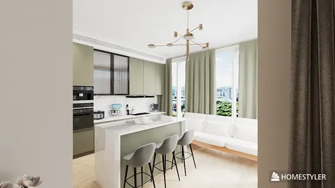 kitchen with modern furniture layout showcasing minimalist design in a stylish space optimized using Homestyler's real-time 3D rendering feature