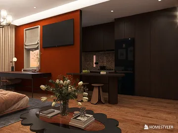 living room interior design featuring modern furniture arrangement with a cozy atmosphere, utilizing Homestyler's real-time 3D rendering for rapid visualization