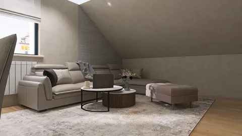 cozy living room layout showcasing smart furniture arrangement in a modern style with a focus on space optimization using Homestyler's intelligent furniture placement feature.