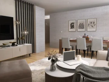 living room interior design featuring modern furniture arrangement with a cozy atmosphere in a contemporary style, highlighting the use of Homestyler's real-time 3D rendering feature for an accurate space visualization.