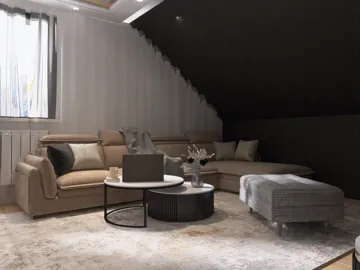 cozy living room with modern furniture arrangement in minimalist style, showcasing interior decor design using Homestyler's real-time 3D rendering feature for instant visualization.