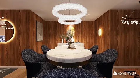 modern dining area featuring a marble table and stylish upholstered chairs, showcasing a contemporary design aesthetic, optimized using Homestyler's real-time 3D rendering for an elegant dining experience
