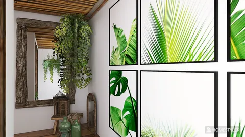 lush greenery wall art enhancing the entrance design with tropical plants style, creating a fresh and inviting atmosphere, utilizing Homestyler's real-time 3D rendering feature.