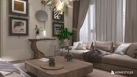 cozy living room design featuring a stylish coffee table and elegant decor furnishings using Homestyler's real-time 3D rendering feature for a seamless interior design experience.
