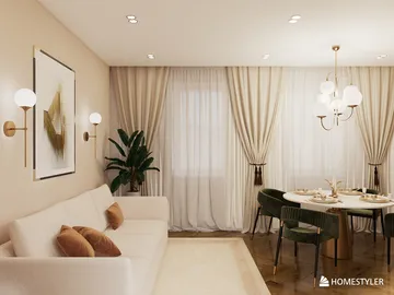 modern living room design with elegant lighting and soft furnishings showcasing interior decor, featuring Homestyler's real-time 3D rendering for an immersive design preview.