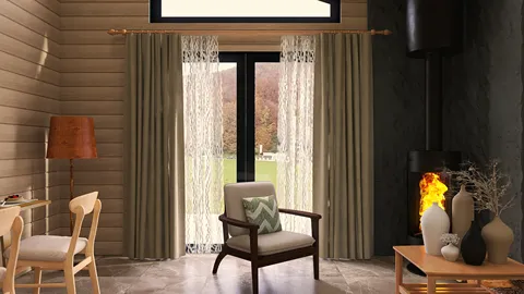cozy living room with an armchair and wooden accents showcasing a warm design style enhancing relaxation, featuring Homestyler's real-time 3D rendering for quick visualization