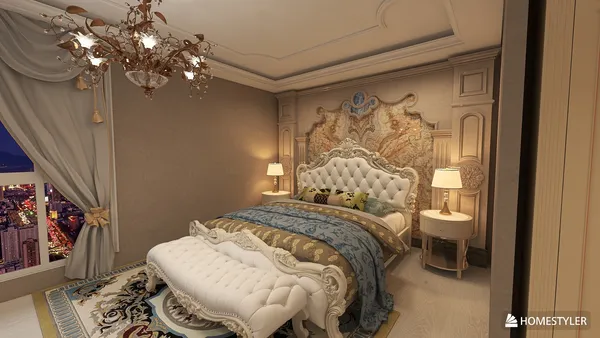 luxurious bedroom design featuring a plush bed and ornate decor showcasing a classic style, enhancing comfort and elegance in a personal space using Homestyler's real-time 3D rendering feature.