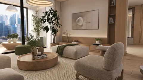 modern living room furniture arrangement with a cozy atmosphere minimalistic decor natural light integrated using Homestyler's real-time 3D rendering feature