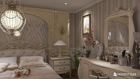 luxurious bedroom design featuring a vintage-style bed and ornate furniture arranged in a classic aesthetic, showcasing Homestyler's real-time 3D rendering for interior decor visualization.