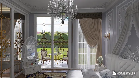 luxurious bedroom with elegant window design and vintage furniture showcasing classic style and spacious value, featuring Homestyler's real-time 3D rendering