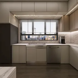 modern kitchen design featuring sleek cabinetry and high-tech appliances, showcasing a contemporary style that enhances space utility, utilizing Homestyler's real-time 3D rendering for effective design proposals.