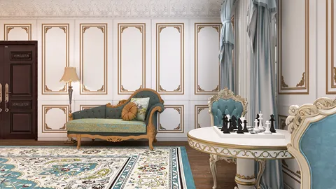 luxurious living room with elegant furniture arrangement showcasing classical decor style, featuring smart furniture layout from Homestyler