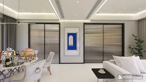 modern living room with elegant furniture arrangement showcasing a contemporary style and spacious layout, featuring Homestyler's real-time 3D rendering for design visualization.