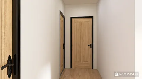 hallway design featuring wooden doors and light walls, enhancing the spaciousness, utilizing Homestyler's real-time 3D rendering feature.