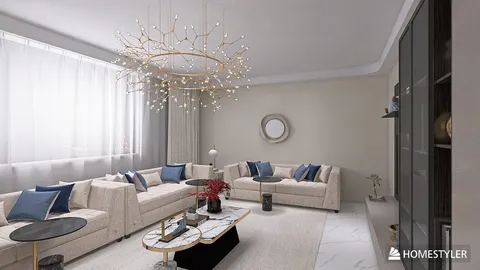 Modern living room with stylish furniture arrangement using smart furniture layout feature, featuring a contemporary design style and enhancing the space's value.