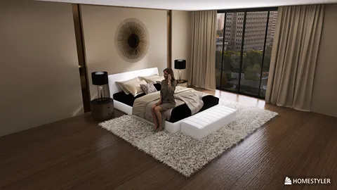 bedroom with modern furnishings showcasing a serene atmosphere, featuring a cozy bed and soft rug, optimized for interior design visualization using Homestyler's real-time 3D rendering.