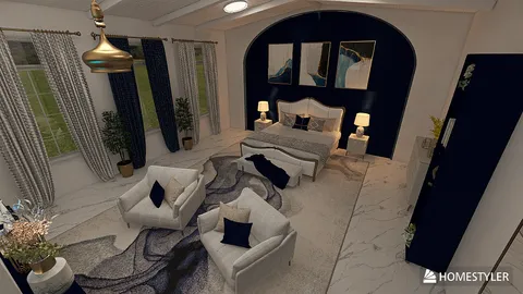 luxurious bedroom design featuring elegant furniture arrangement in a modern style, enhancing interior decor with Homestyler's real-time 3D rendering capability.