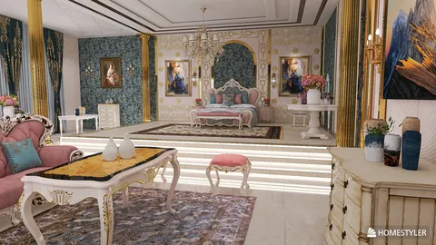 luxurious bedroom design showcasing elegant furniture arrangement in a classic style, emphasizing comfort and sophistication with Homestyler's real-time 3D rendering feature.