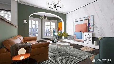 Modern living room featuring a stylish sofa and decorative wall art, showcasing a contemporary design for an inviting space; utilizing Homestyler's real-time 3D rendering for accurate visualization.