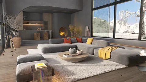 spacious living room furniture arrangement using smart furniture placement in a modern contemporary style with a focus on enhancing interior decor, showcasing Homestyler's core feature of real-time 3D rendering.