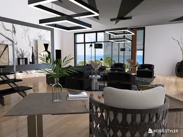 modern living room showcasing 3D interior design with spacious layout and elegant decor featuring smart furniture arrangement using Homestyler's real-time 3D rendering capability