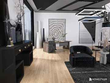 modern interior design space featuring elegant furniture arrangement with a focus on minimalist style, utilizing Homestyler's real-time 3D rendering feature for an immersive design experience.