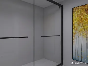 modern shower enclosure design showcasing glass panels and minimalist style in a contemporary bathroom space using Homestyler's real-time 3D rendering feature.