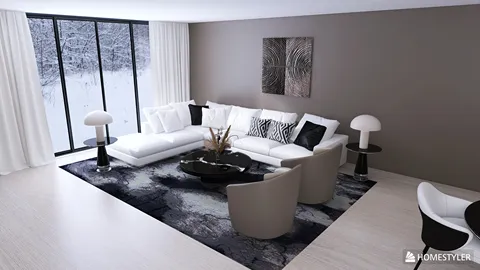modern living room design featuring a sectional sofa and decorative accents in a minimalistic style, showcasing interior decor elements through Homestyler's real-time 3D rendering feature.