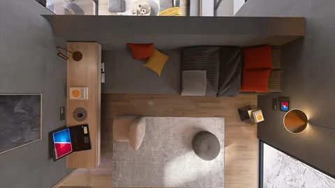 small living room layout optimizing space with modern furniture in a contemporary style showcasing interior design trends using Homestyler's smart furniture arrangement feature.