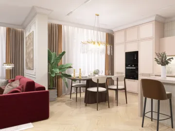 Dining area featuring a modern table and chairs styled with a warm color palette, creating an inviting atmosphere for family meals, utilizing Homestyler's real-time 3D rendering for design preview.