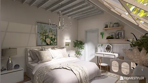 cozy bedroom design featuring a chandelier and soft linens, enhancing relaxation in a serene atmosphere, utilizing Homestyler's real-time 3D rendering feature.