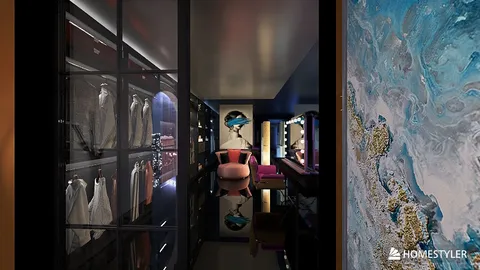 luxurious walk-in closet showcasing organized clothing storage with intelligent furniture arrangement in modern style featuring Homestyler's real-time 3D rendering