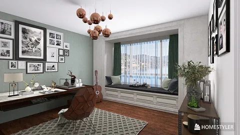 cozy reading nook with large window overlooking scenic view, styled with modern decor and warm lighting, enhancing the interior design experience using Homestyler's real-time 3D rendering feature.