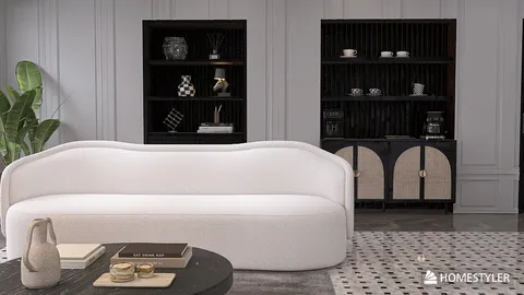modern sofa design arranging in a living room with elegant decor style highlighting space optimization using Homestyler's real-time 3D rendering feature