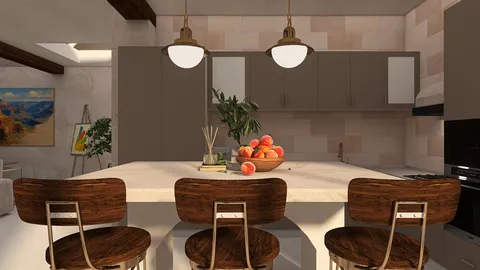 modern kitchen island featuring smart furniture arrangement in a contemporary style, emphasizing open space design with Homestyler's real-time 3D rendering functionality