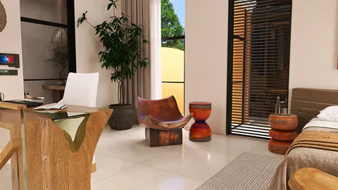 Modern living room with stylish furniture arrangement showcasing natural materials and a minimalist design, enhancing comfort and aesthetics, using Homestyler's smart furniture placement feature.