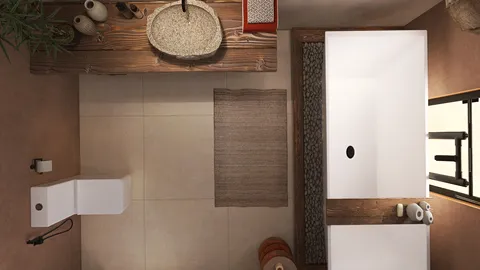 bathroom design showcasing modern fixtures and rustic decor elements, featuring an elegant washbasin and a stylish bathtub, enhanced with Homestyler's real-time 3D rendering feature for effective space visualization.