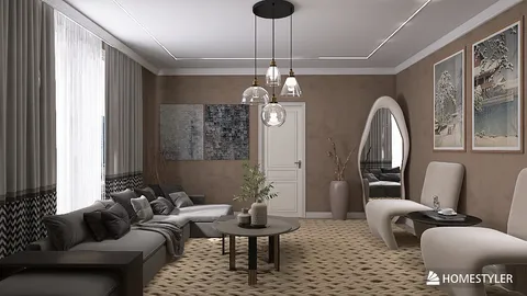 Stylish living room with elegant furniture arrangement in modern design showcasing Homestyler's real-time 3D rendering feature.