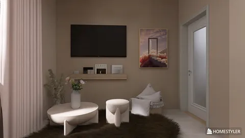 modern living room with minimalist furniture displaying an elegant design aesthetic, creating a cozy atmosphere with soft textures, leveraging Homestyler's real-time 3D rendering for effective visualization.
