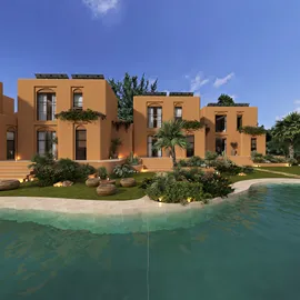 modern house exterior design featuring harmonious landscaping and water elements, showcasing a luxurious garden space using Homestyler's real-time 3D rendering feature.