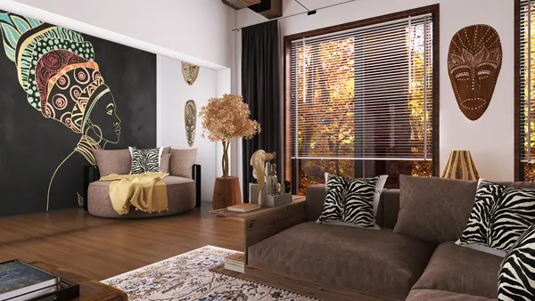 modern living room featuring bold wall art and natural light design showcasing a cozy interior decor style optimized for space functionality using Homestyler's real-time 3D rendering feature