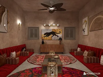 cozy living room with elegant seating arrangement showcasing a modern design style featuring Homestyler's real-time 3D rendering for interior decor visualization