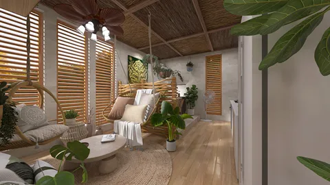 cozy living room with comfortable seating and greenery arranged in a modern style using Homestyler's real-time 3D rendering feature