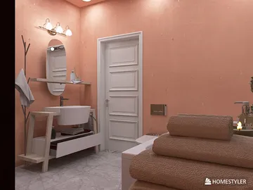 bathroom featuring modern sink design and light peach walls, utilizing Homestyler's real-time 3D rendering for interior decor visualization.
