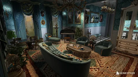 luxurious living room featuring vintage furniture arrangement in an elegant style showcasing a classical interior decor theme using Homestyler's real-time 3D rendering feature