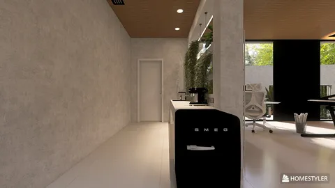 modern kitchen countertop featuring an espresso machine in a sleek design, highlighting space optimization with Homestyler's real-time 3D rendering feature.