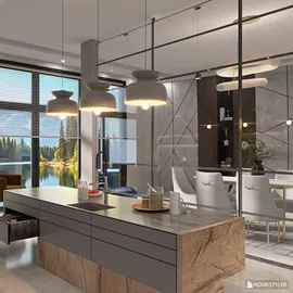 modern kitchen island with sleek cabinetry displaying an open design concept and natural lighting, showcasing interior decor using Homestyler's real-time 3D rendering feature