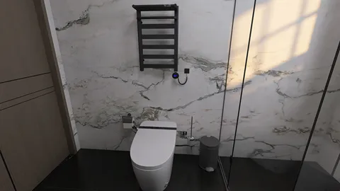modern toilet design showcasing sleek features and minimalistic style in a bathroom, highlighting interior decor with a focus on contemporary aesthetics, utilizing Homestyler's real-time 3D rendering feature for accurate previews.