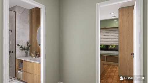 interior hallway design featuring modern layout and neutral tones optimizing space with Homestyler's real-time 3D rendering feature.