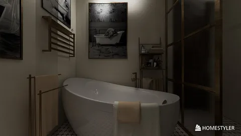 Modern bathtub design featuring a luxurious freestanding tub in a beautifully styled bathroom, showcasing elegance and relaxation; utilizing Homestyler's real-time 3D rendering for an immersive design preview.
